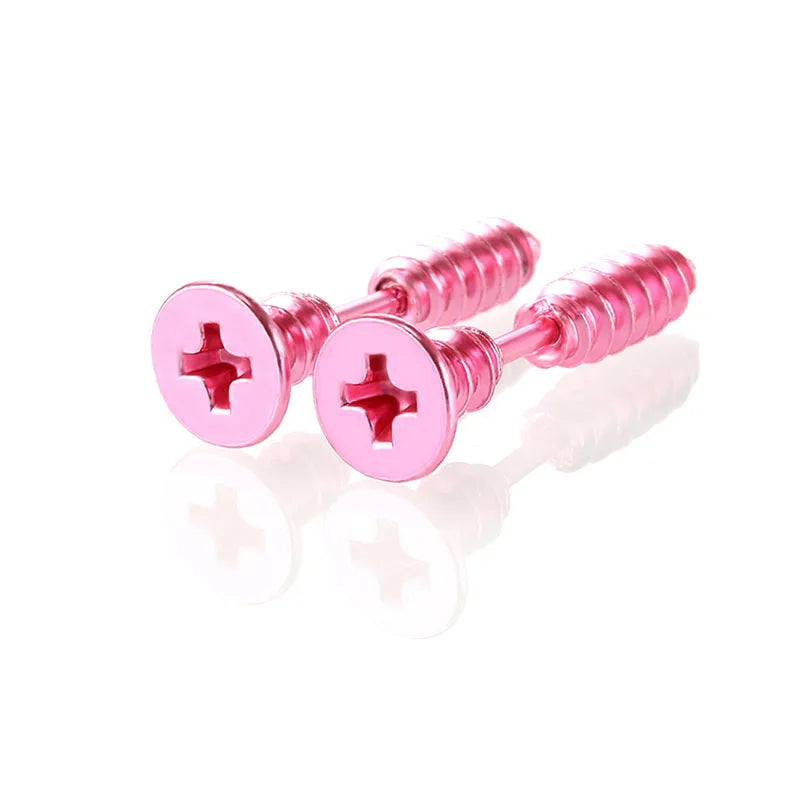 ⚡ 1 Pair Punk Fashion Colorful Stainless Steel Nail Screw Stud Earrings