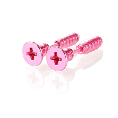⚡ 1 Pair Punk Fashion Colorful Stainless Steel Nail Screw Stud Earrings