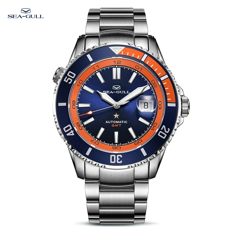🌊 Seagull Dual Time Zone Men's Watch – Automatic Mechanical 200M Waterproof