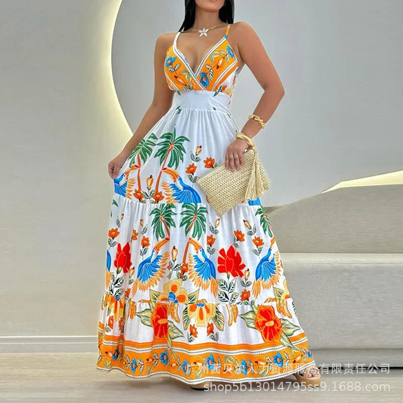🌴 TROPICAL SUSPENDER MAXI DRESS 👗