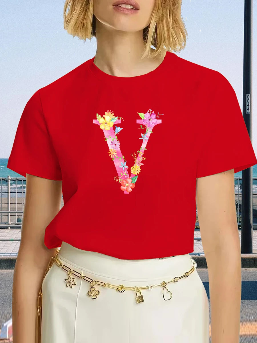 🌸 Women’s Letter V Floral Print T-Shirt