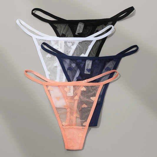 ❤️ 3PCS Sheer Lace Heart Thongs – Romantic & Sultry Set