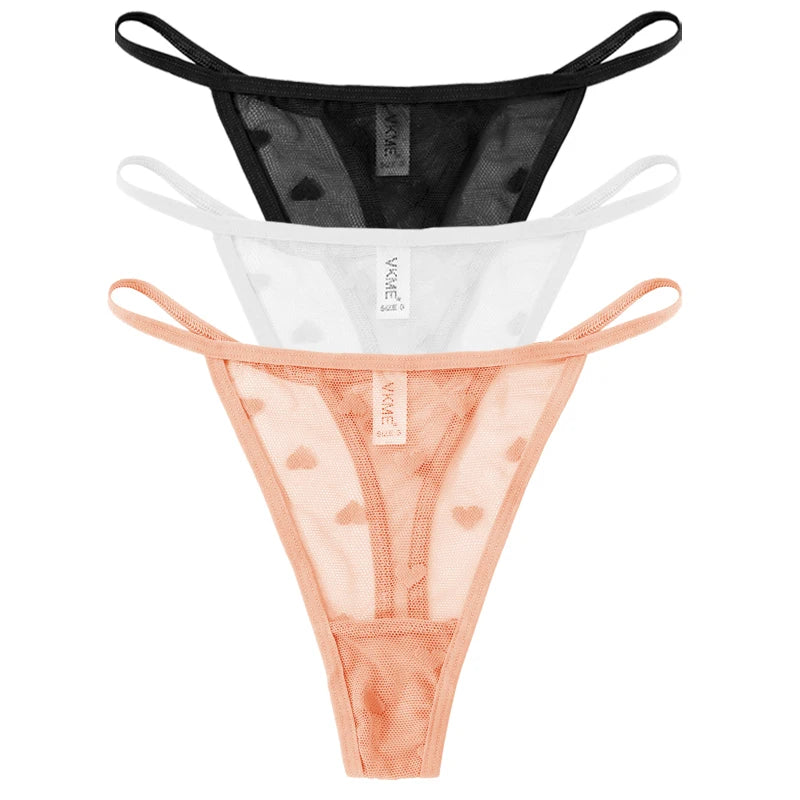 ❤️ 3PCS Sheer Lace Heart Thongs – Romantic & Sultry Set