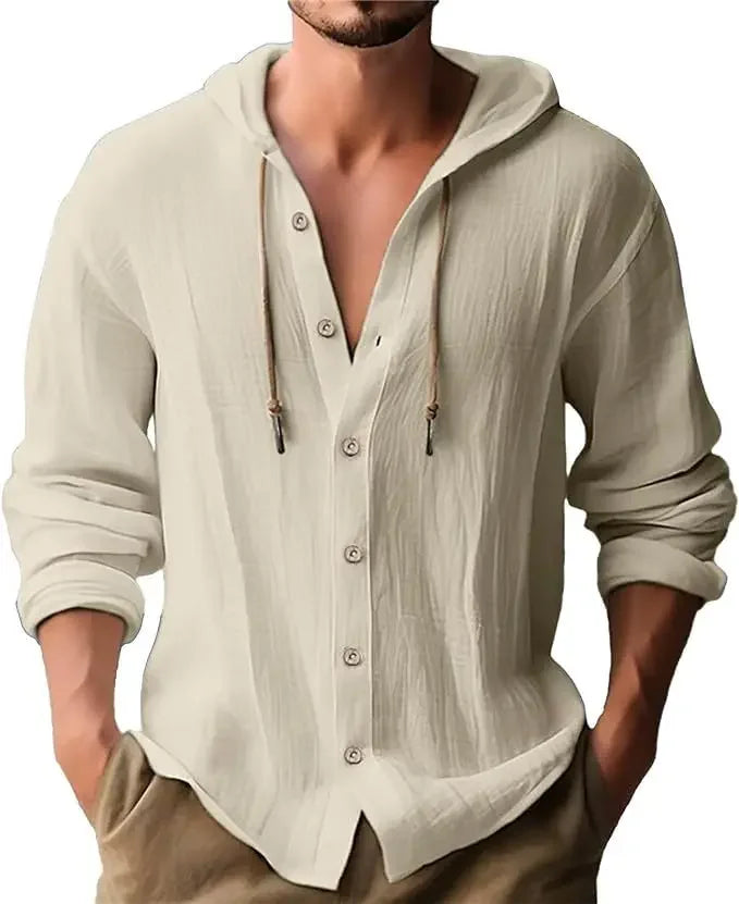🌿 2025 Men’s Cotton Linen Hooded Shirt