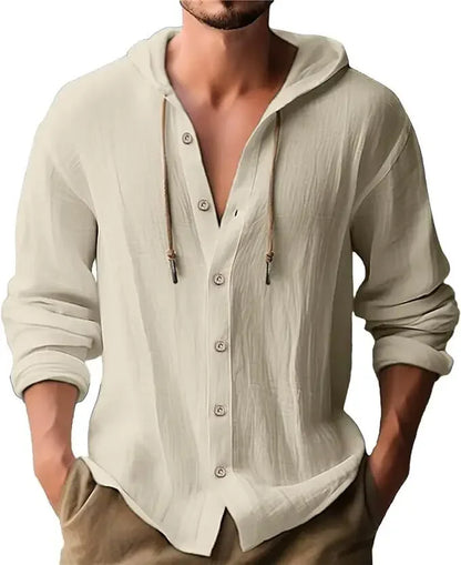 🌿 2025 Men’s Cotton Linen Hooded Shirt