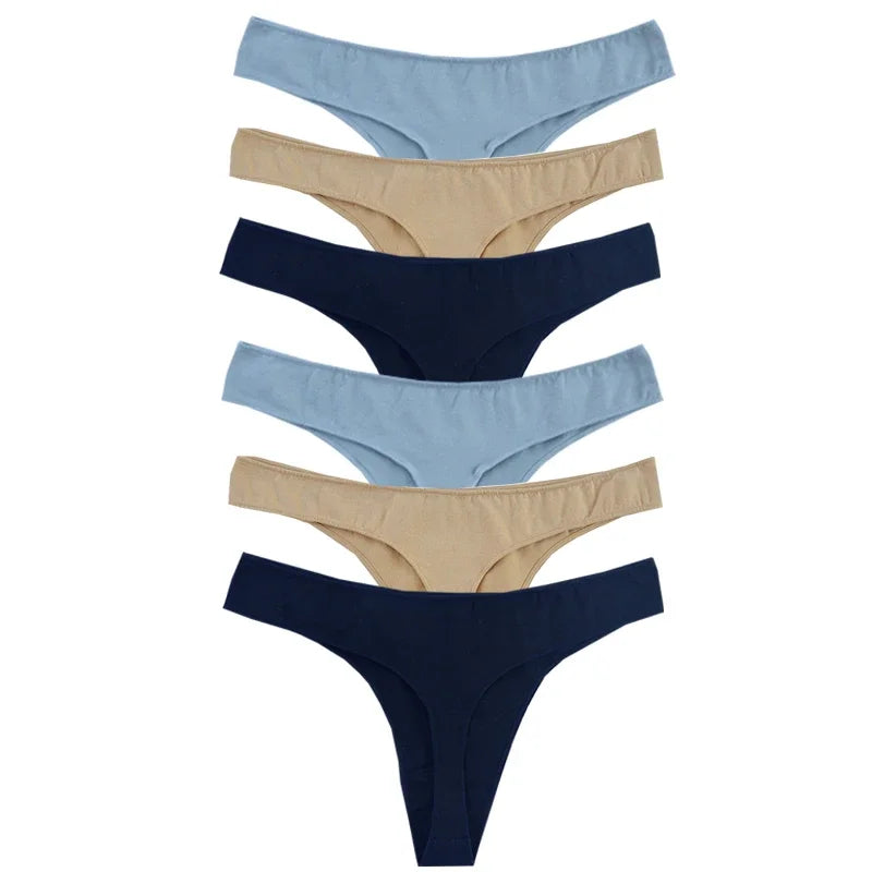 👙 6pcs Cotton Women's Thongs – Breathable Low Waist Underwear