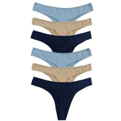 👙 6pcs Cotton Women's Thongs – Breathable Low Waist Underwear