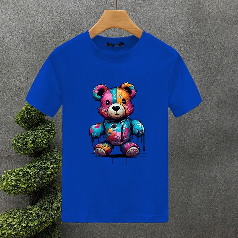 🧸 Men's T-shirt – Bear Print Casual Summer Style