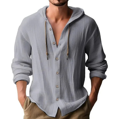 🌿 2025 Men’s Cotton Linen Hooded Shirt
