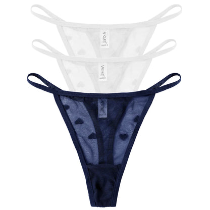 ❤️ 3PCS Sheer Lace Heart Thongs – Romantic & Sultry Set