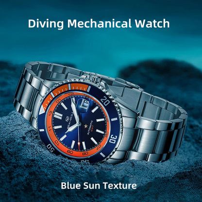 🌊 Seagull Dual Time Zone Men's Watch – Automatic Mechanical 200M Waterproof
