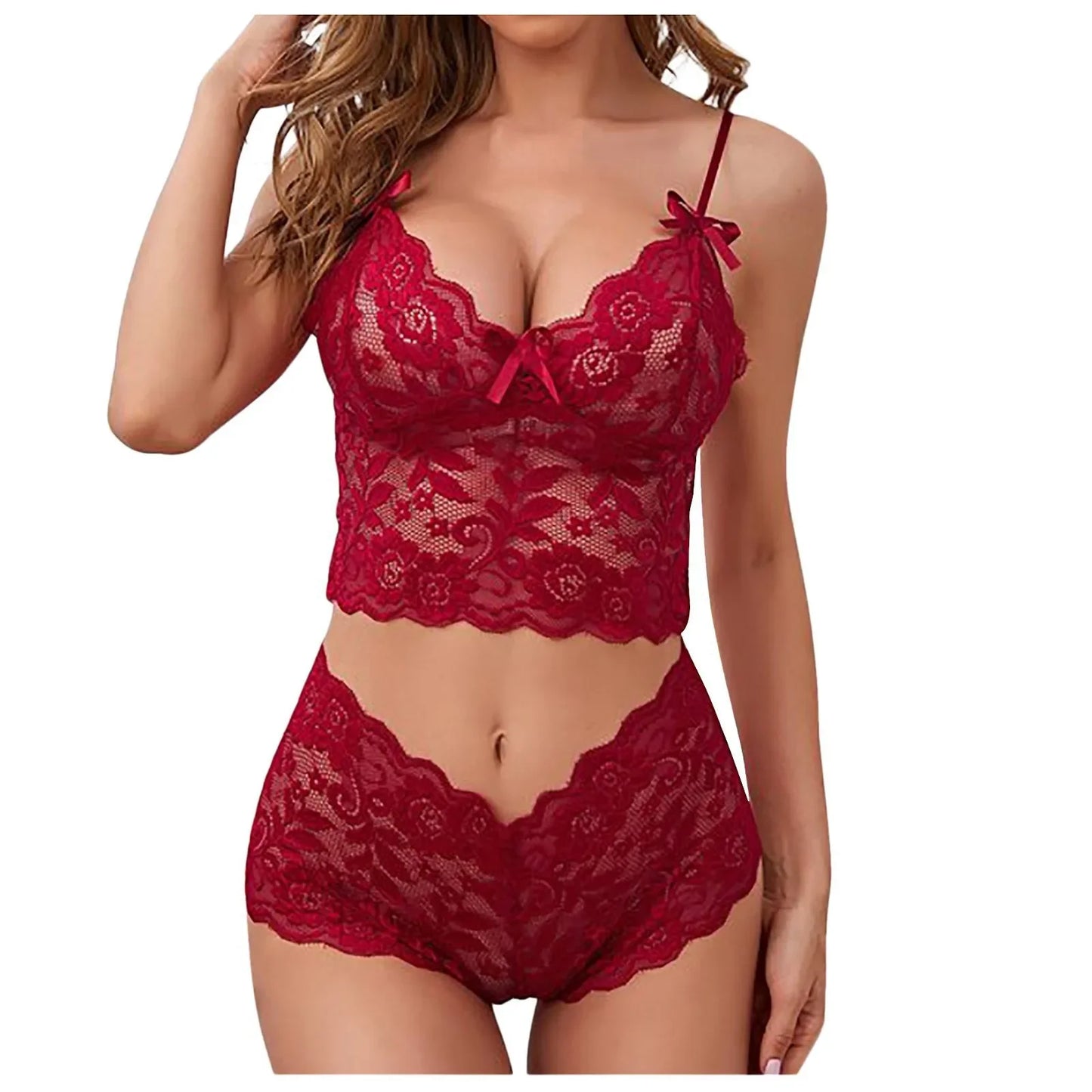 🔥 Women's Sexy Floral Embroidery Lingerie Set – Push Up Bralette & G-String Briefs
