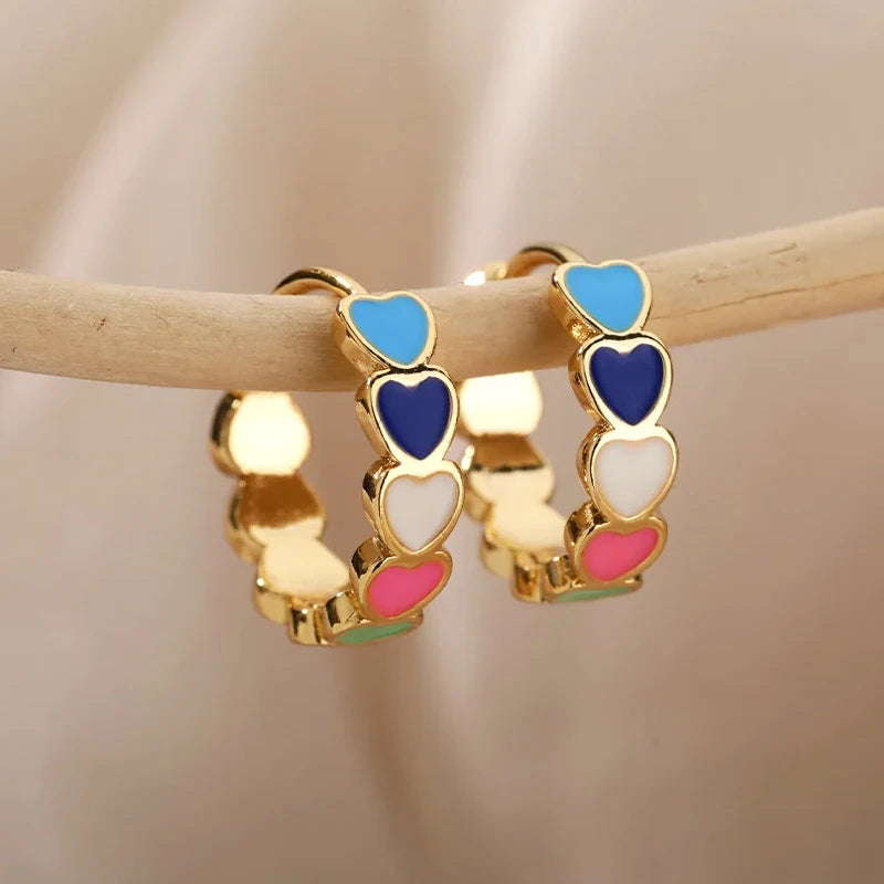 ✨ Heart Stainless Steel Hoop Earrings – Sparkling Elegance