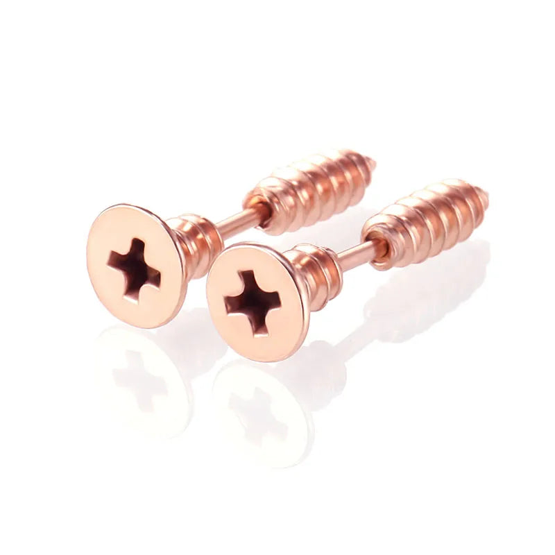⚡ 1 Pair Punk Fashion Colorful Stainless Steel Nail Screw Stud Earrings
