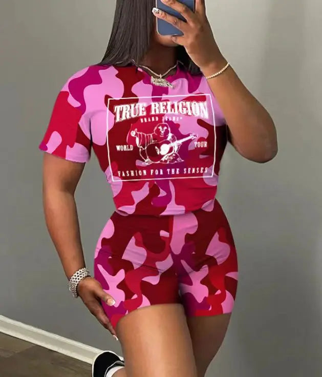 Printed Crop Top & Shorts Set