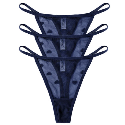 ❤️ 3PCS Sheer Lace Heart Thongs – Romantic & Sultry Set