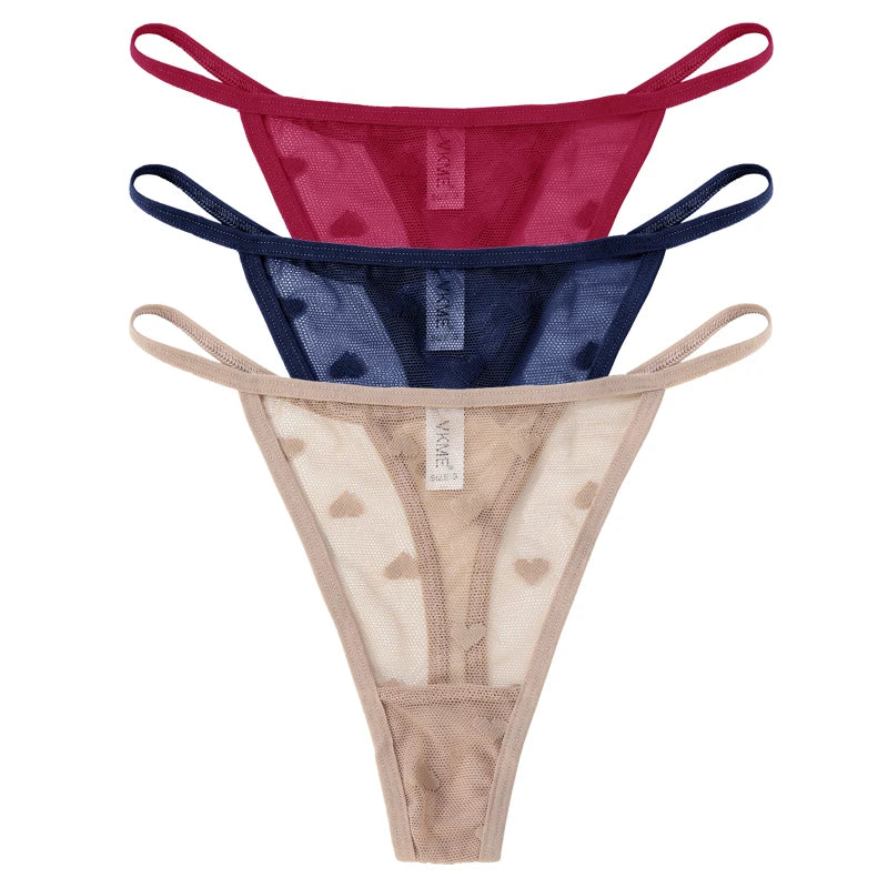 ❤️ 3PCS Sheer Lace Heart Thongs – Romantic & Sultry Set