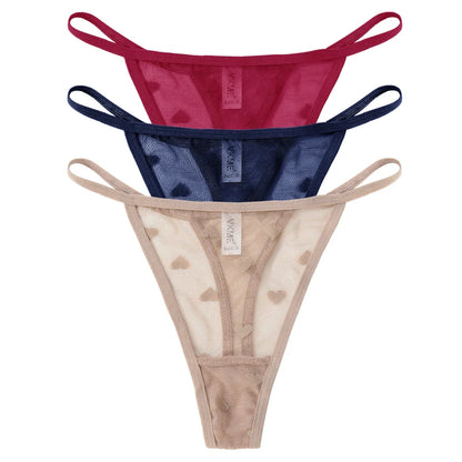 ❤️ 3PCS Sheer Lace Heart Thongs – Romantic & Sultry Set