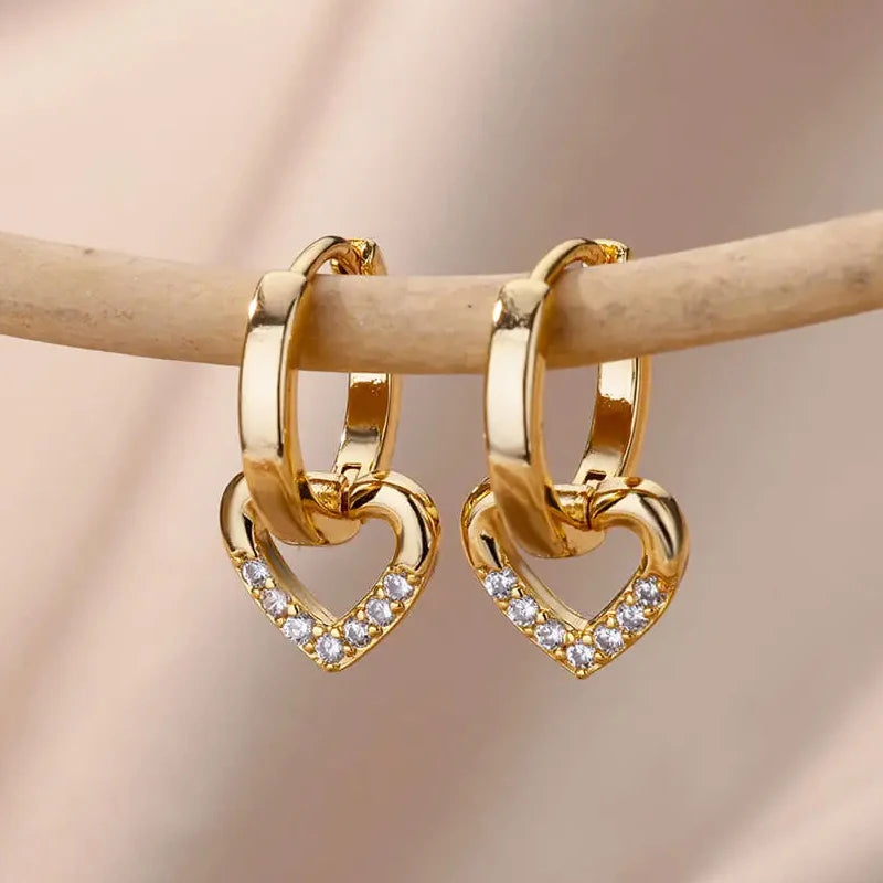 ✨ Heart Stainless Steel Hoop Earrings – Sparkling Elegance
