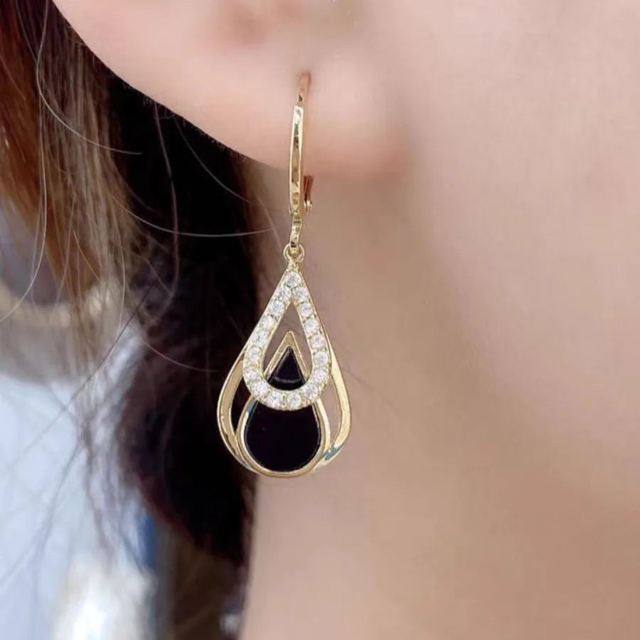 💎 Black & Gold Drop Hoop Earrings