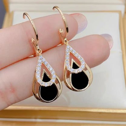 💎 Black & Gold Drop Hoop Earrings