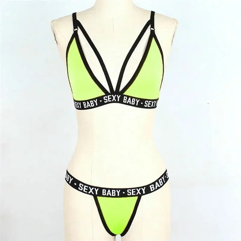 🔥 Exotic Sexy Women's Sports Bra Set – Bandage Corset + Thong Bikini Set