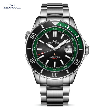 🌊 Seagull Dual Time Zone Men's Watch – Automatic Mechanical 200M Waterproof