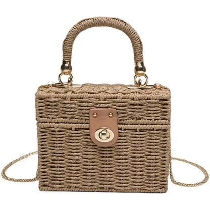 👜 New Rattan Black Straw Shoulder Bag – Handwoven Beach Style