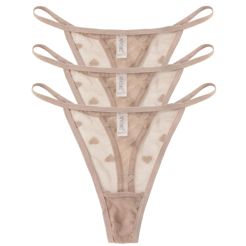 ❤️ 3PCS Sheer Lace Heart Thongs – Romantic & Sultry Set