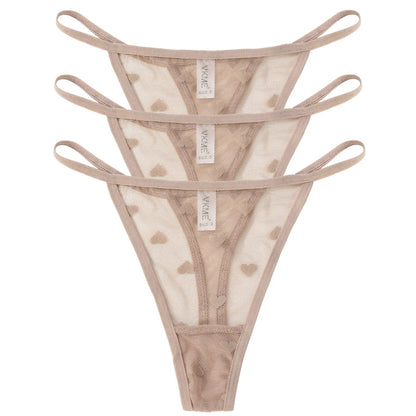 ❤️ 3PCS Sheer Lace Heart Thongs – Romantic & Sultry Set