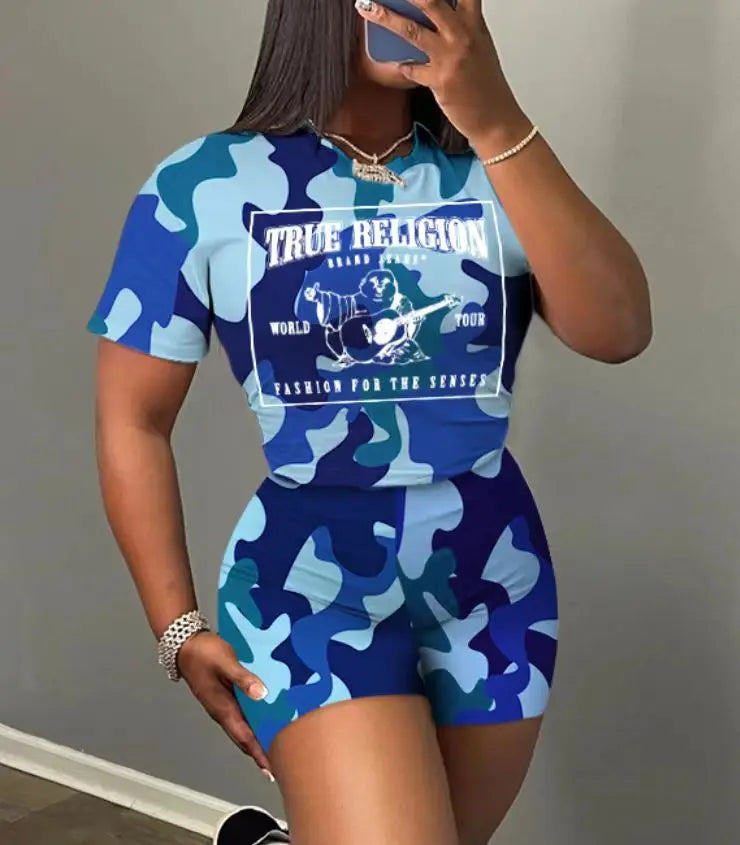 Printed Crop Top & Shorts Set