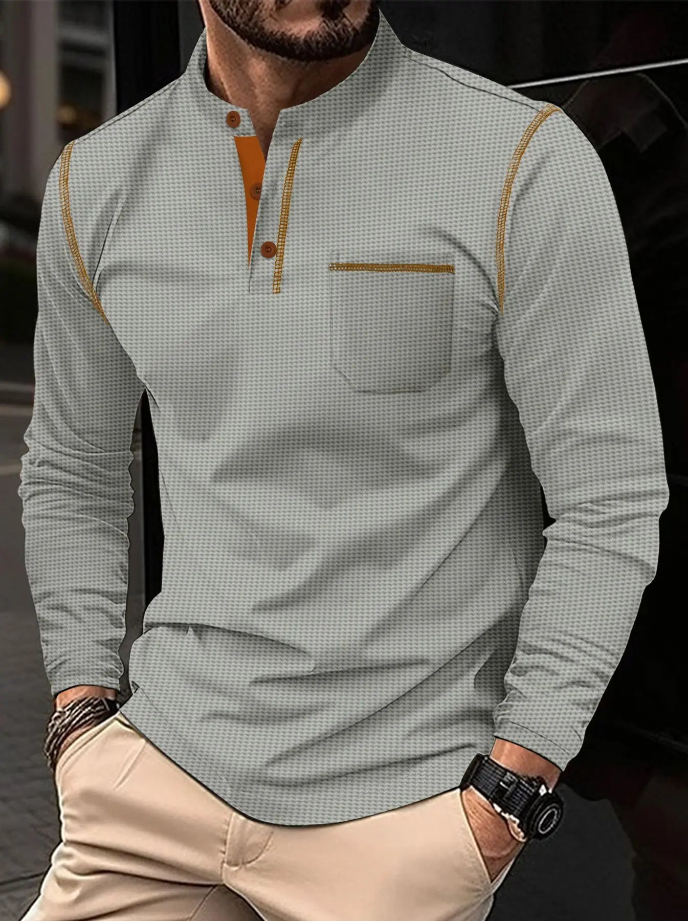 🧵 Men’s Waffle Knit Henley Shirt