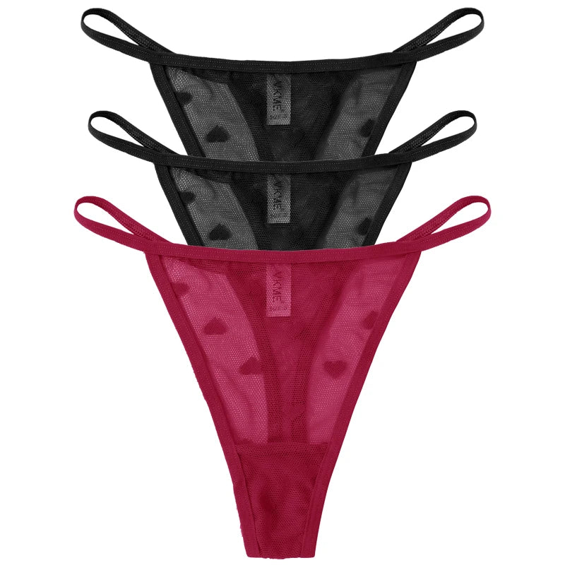 ❤️ 3PCS Sheer Lace Heart Thongs – Romantic & Sultry Set