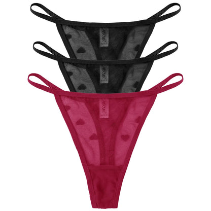 ❤️ 3PCS Sheer Lace Heart Thongs – Romantic & Sultry Set