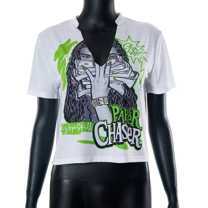 🔥 Sifreyr V-Neck Graphic Crop Top