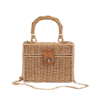 👜 New Rattan Black Straw Shoulder Bag – Handwoven Beach Style