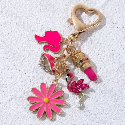 💋 Pretty Rose Red Bag Lips Flamingos Lipstick Enamel Keychain