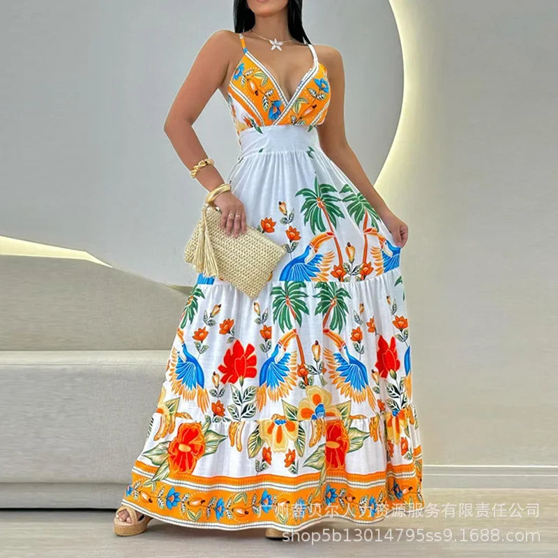 🌴 TROPICAL SUSPENDER MAXI DRESS 👗