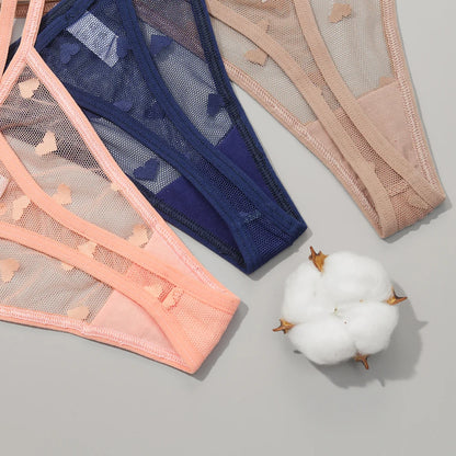 ❤️ 3PCS Sheer Lace Heart Thongs – Romantic & Sultry Set