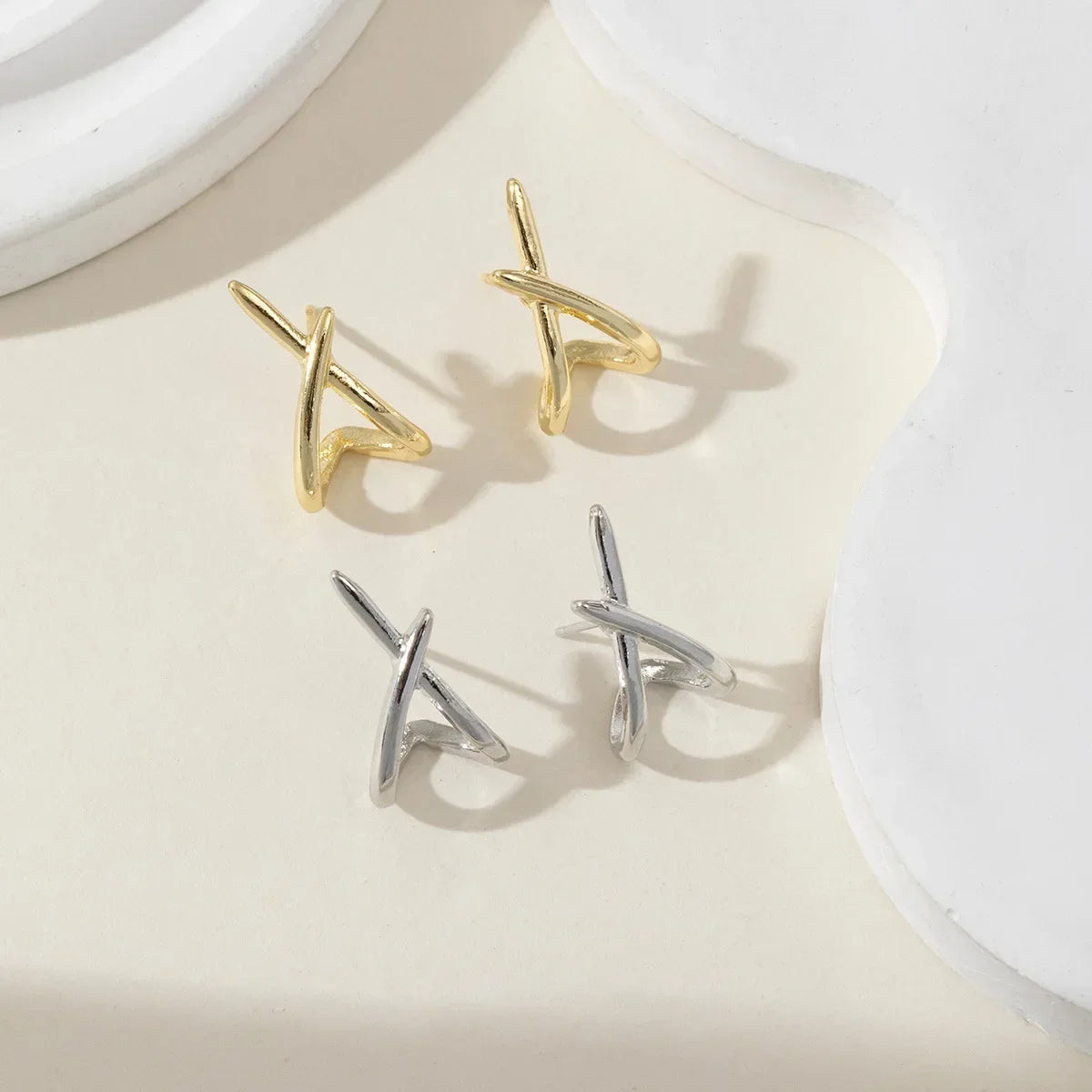 ✨ Trendy Gold Cross Stud Earrings – Minimalist Chic
