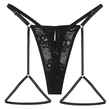 🖤 Black Lace Double Strap Thongs – Adjustable & Alluring