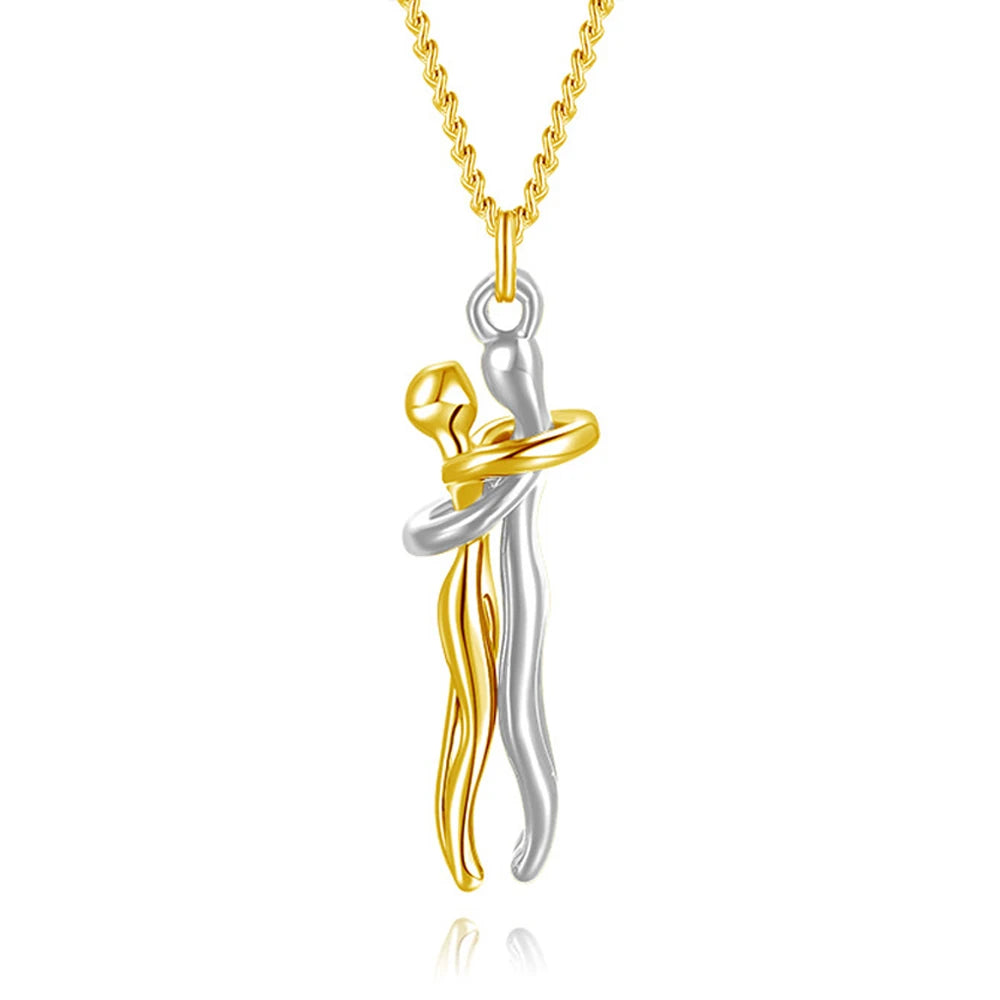💛 New 14K Gold Embrace Pendant – Romantic Duo Jewelry