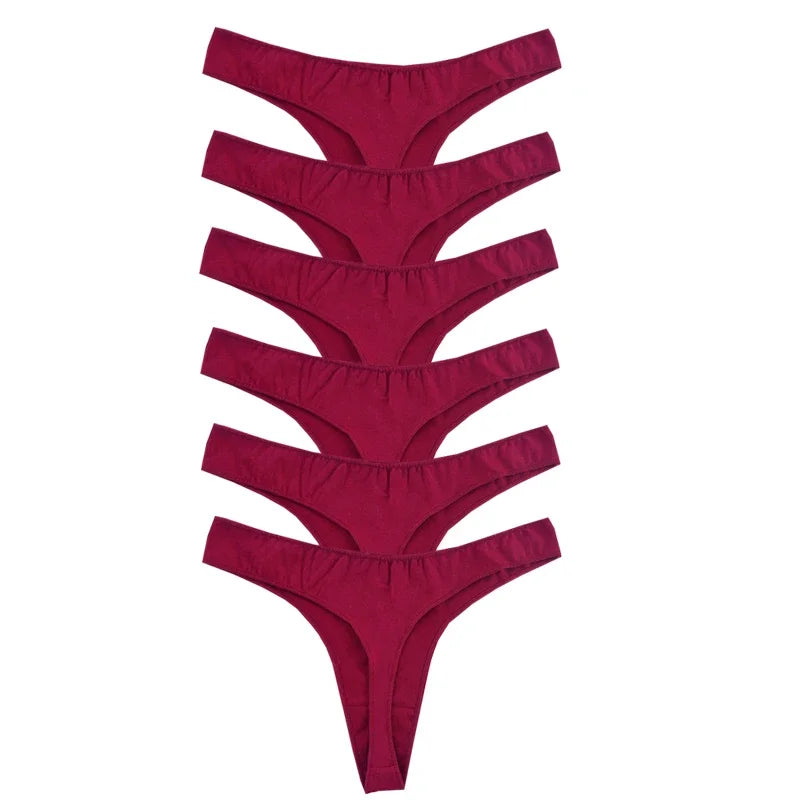 👙 6pcs Cotton Women's Thongs – Breathable Low Waist Underwear