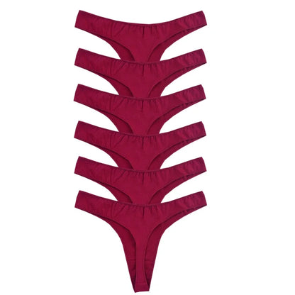 👙 6pcs Cotton Women's Thongs – Breathable Low Waist Underwear