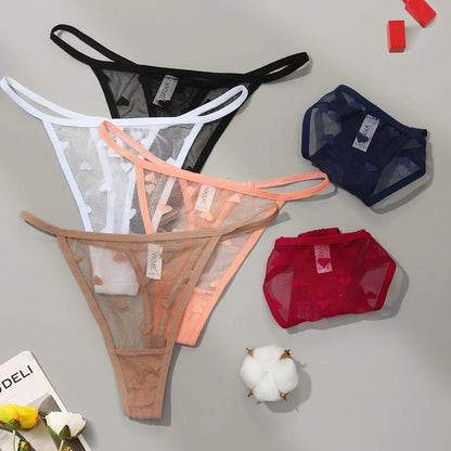 ❤️ 3PCS Sheer Lace Heart Thongs – Romantic & Sultry Set