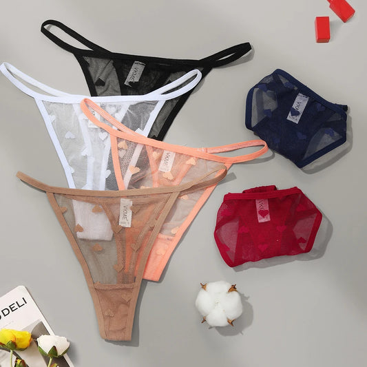 ❤️ 3PCS Sheer Lace Heart Thongs – Romantic & Sultry Set