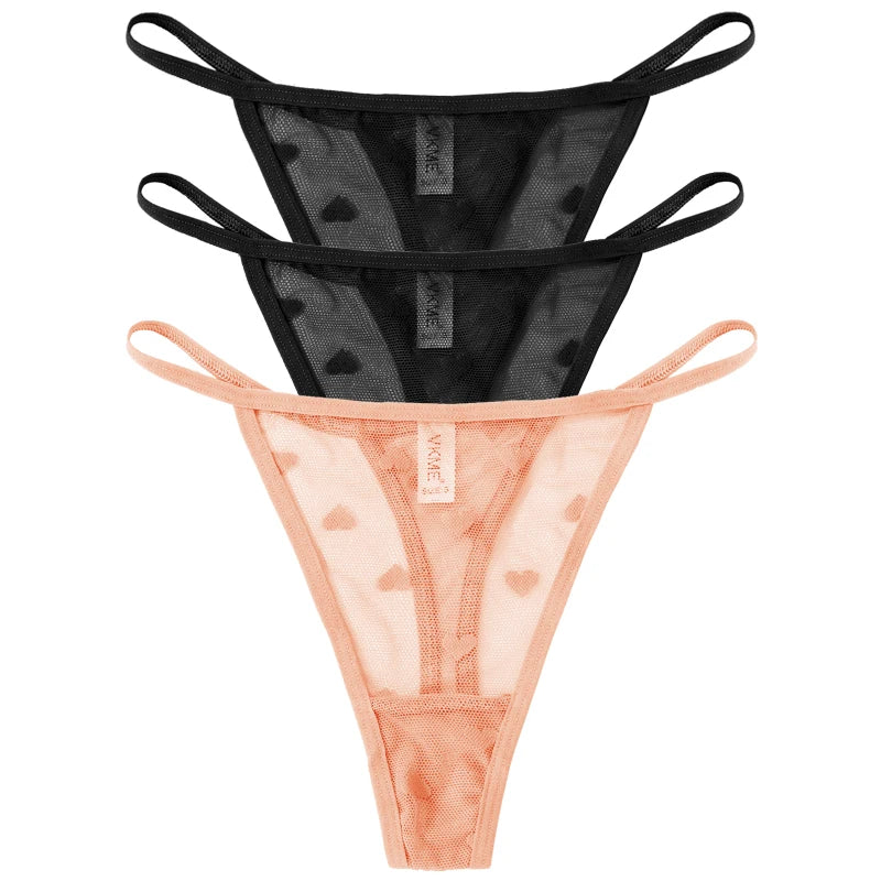 ❤️ 3PCS Sheer Lace Heart Thongs – Romantic & Sultry Set