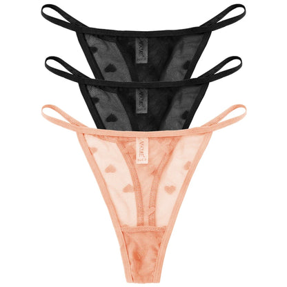 ❤️ 3PCS Sheer Lace Heart Thongs – Romantic & Sultry Set