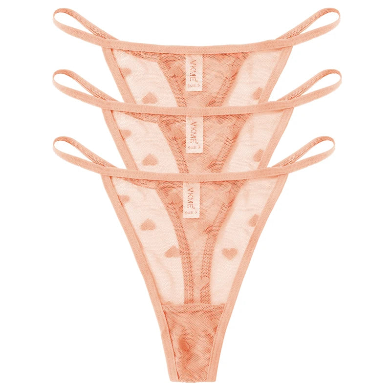 ❤️ 3PCS Sheer Lace Heart Thongs – Romantic & Sultry Set