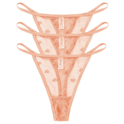 ❤️ 3PCS Sheer Lace Heart Thongs – Romantic & Sultry Set